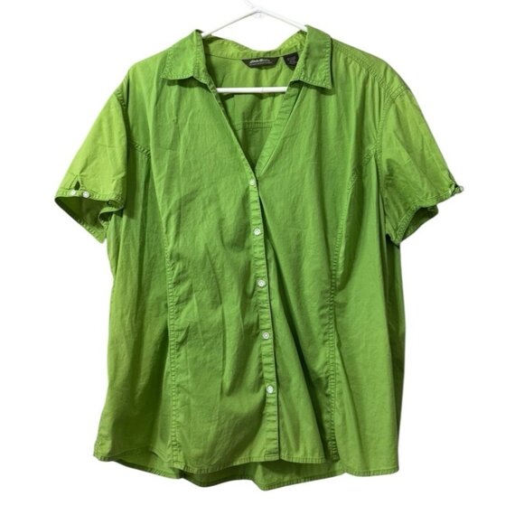 Eddie Bauer Womens Button Down Shirt Size XXL Gree Preppy Hiking Outdoor Casual - Picture 1 of 16